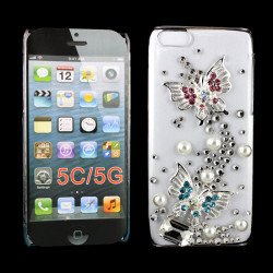 iPhone 5C 3D Clear Crystal Butterfly Diamond Case (Double)